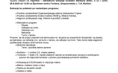 Vabilo in Program za športno rekreativno srečanje invalidov Maribora 2020